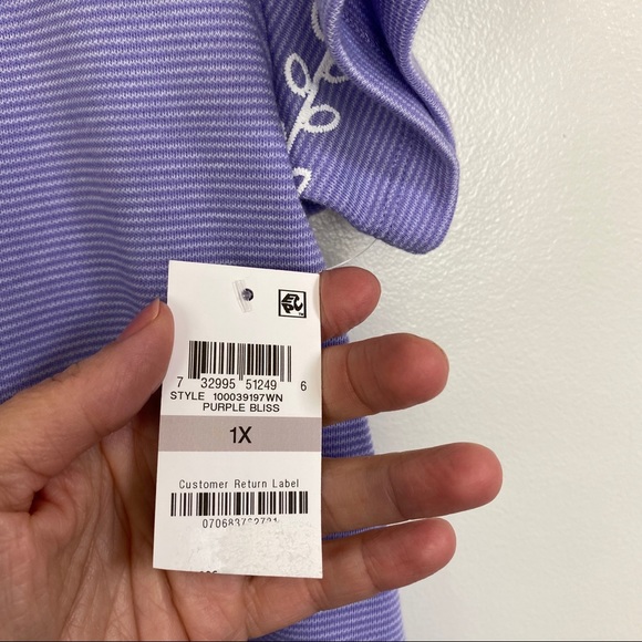 NWT Sz 1X Karen Scott purple tee with white detail - Picture 5 of 10
